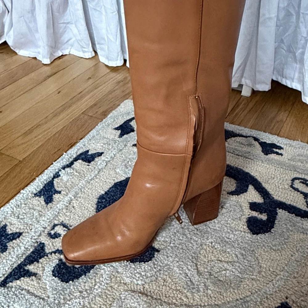 PAIGE Keely Tan Leather‎ Knee-High Block Heel Boots - Picture 8 of 9